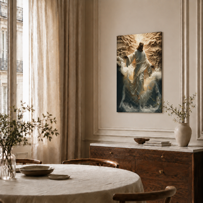 Jesus Calming The Storm Wall Art, Christian Faith Ocean Waves Poster/Canvas