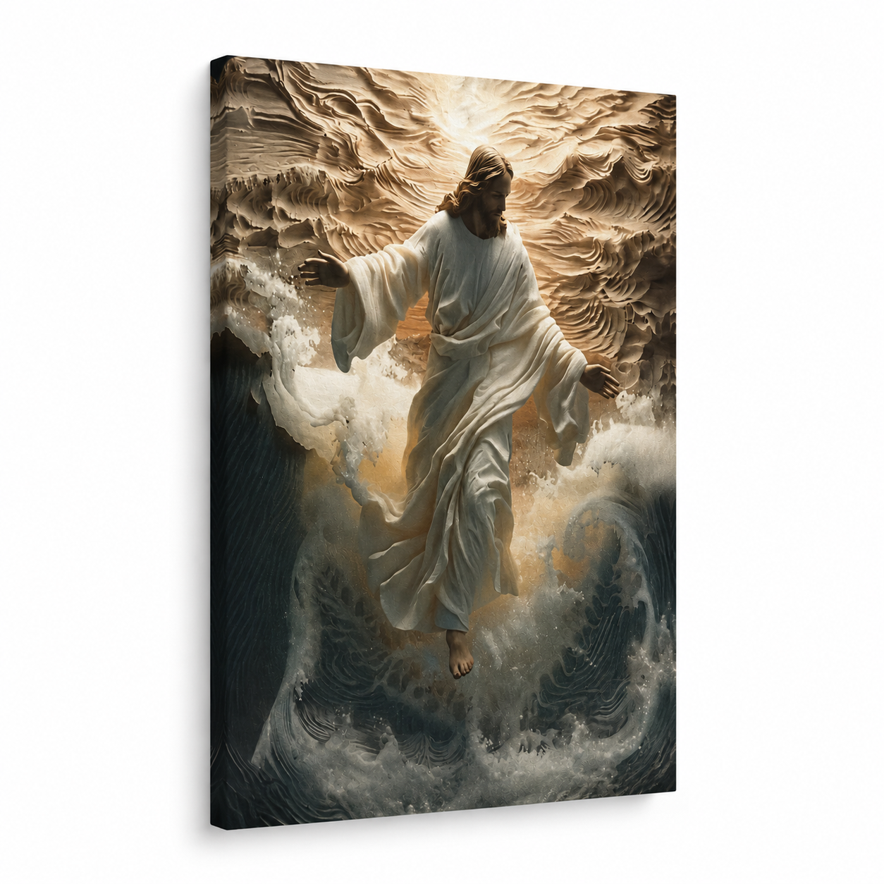 Jesus Calming The Storm Wall Art, Christian Faith Ocean Waves Poster/Canvas