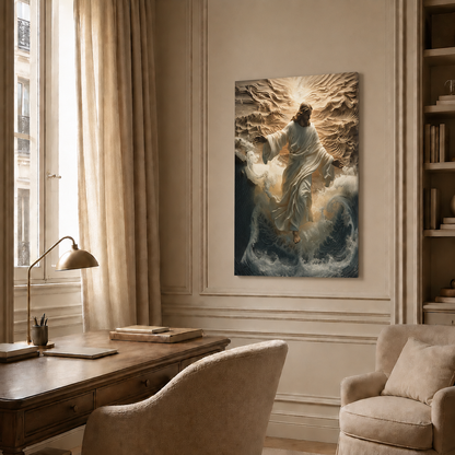 Jesus Calming The Storm Wall Art, Christian Faith Ocean Waves Poster/Canvas