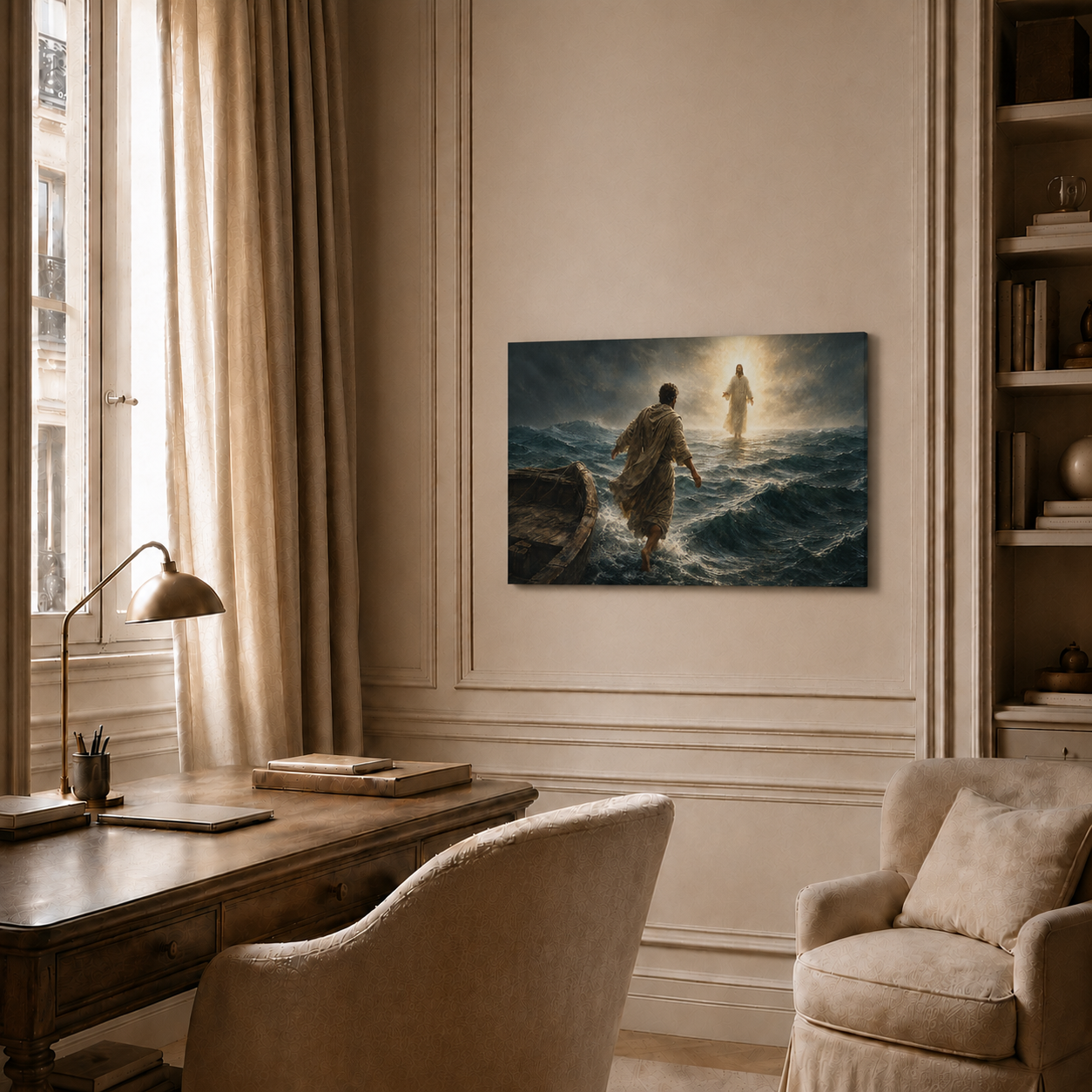 Jesus Walking On Water Wall Art, Christian Faith Stormy Sea Poster/Canvas