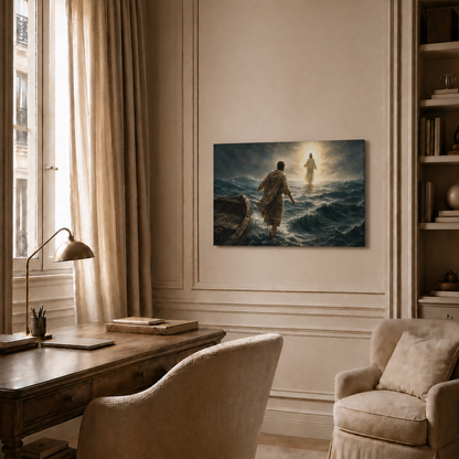 Jesus Walking On Water Wall Art, Christian Faith Stormy Sea Poster/Canvas