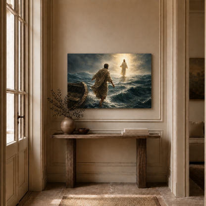 Jesus Walking On Water Wall Art, Christian Faith Stormy Sea Poster/Canvas
