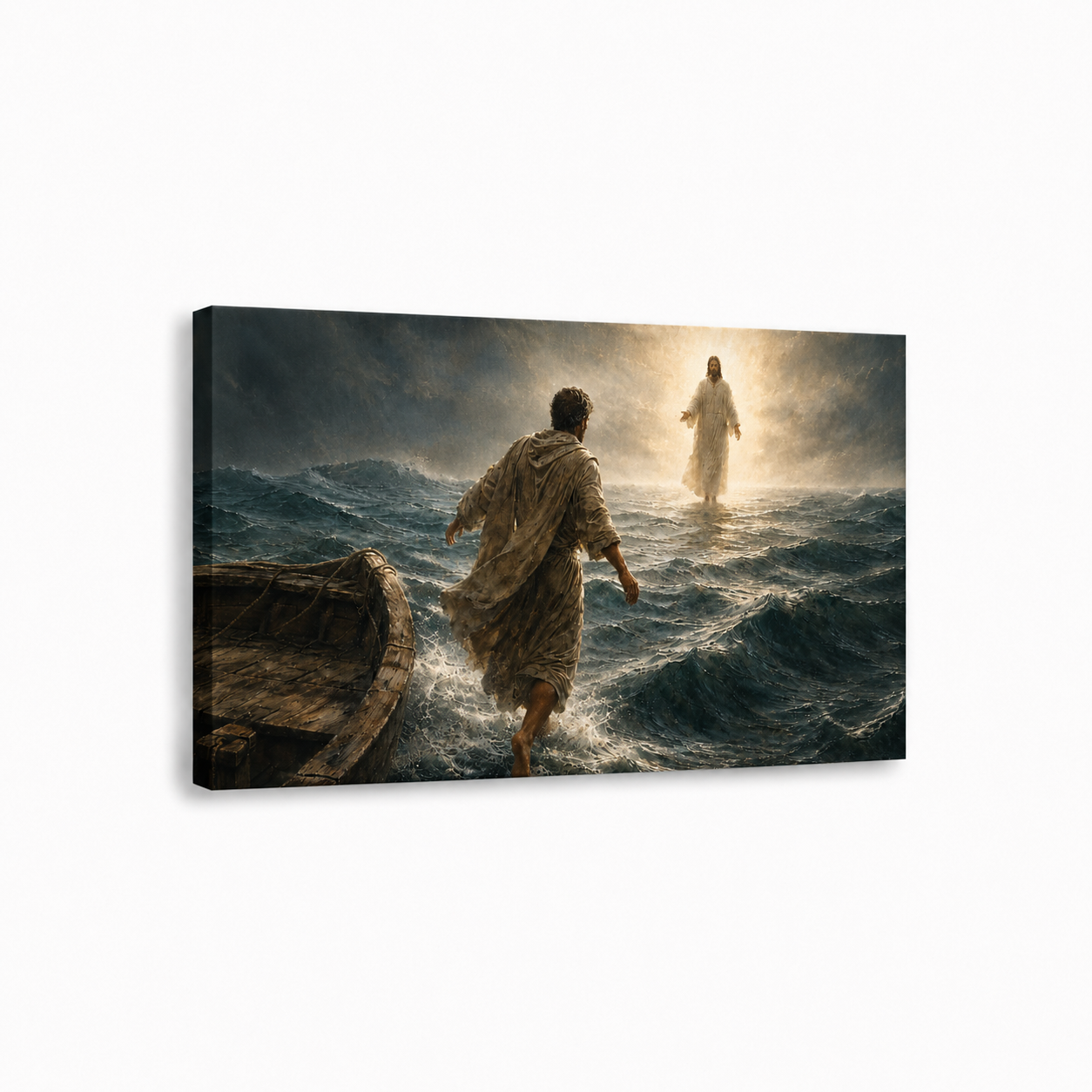 Jesus Walking On Water Wall Art, Christian Faith Stormy Sea Poster/Canvas