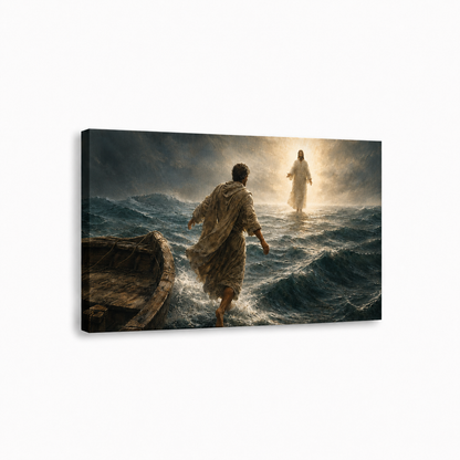 Jesus Walking On Water Wall Art, Christian Faith Stormy Sea Poster/Canvas