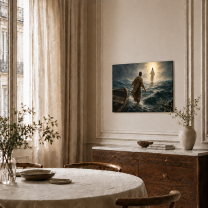 Jesus Walking On Water Wall Art, Christian Faith Stormy Sea Poster/Canvas