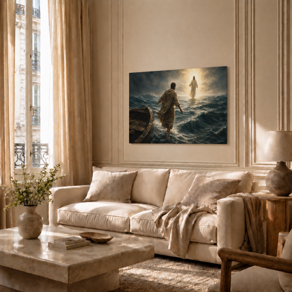 Jesus Walking On Water Wall Art, Christian Faith Stormy Sea Poster/Canvas