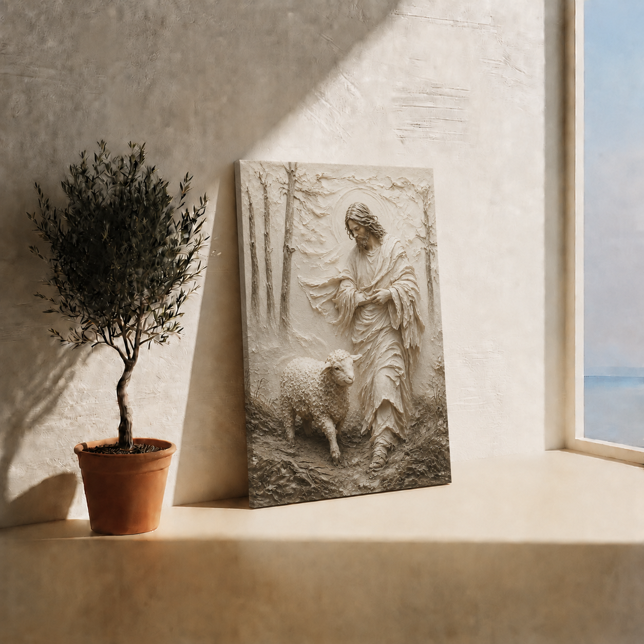 Jesus Good Shepherd With Lamb Wall Art, Christian Religious Faith Poster/Canvas