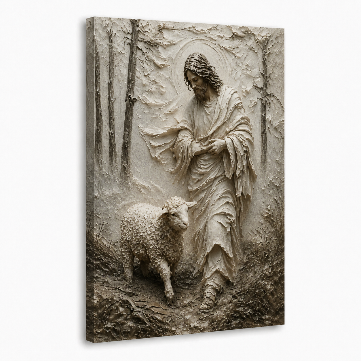 Jesus Good Shepherd With Lamb Wall Art, Christian Religious Faith Poster/Canvas