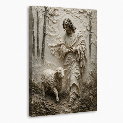 Jesus Good Shepherd With Lamb Wall Art, Christian Religious Faith Poster/Canvas