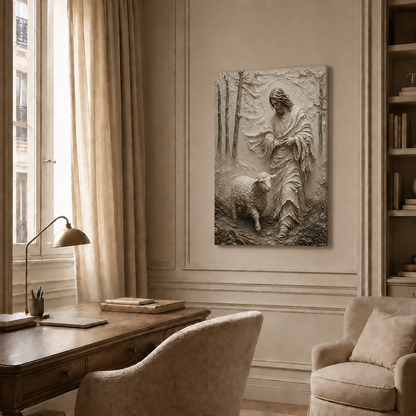 Jesus Good Shepherd With Lamb Wall Art, Christian Religious Faith Poster/Canvas