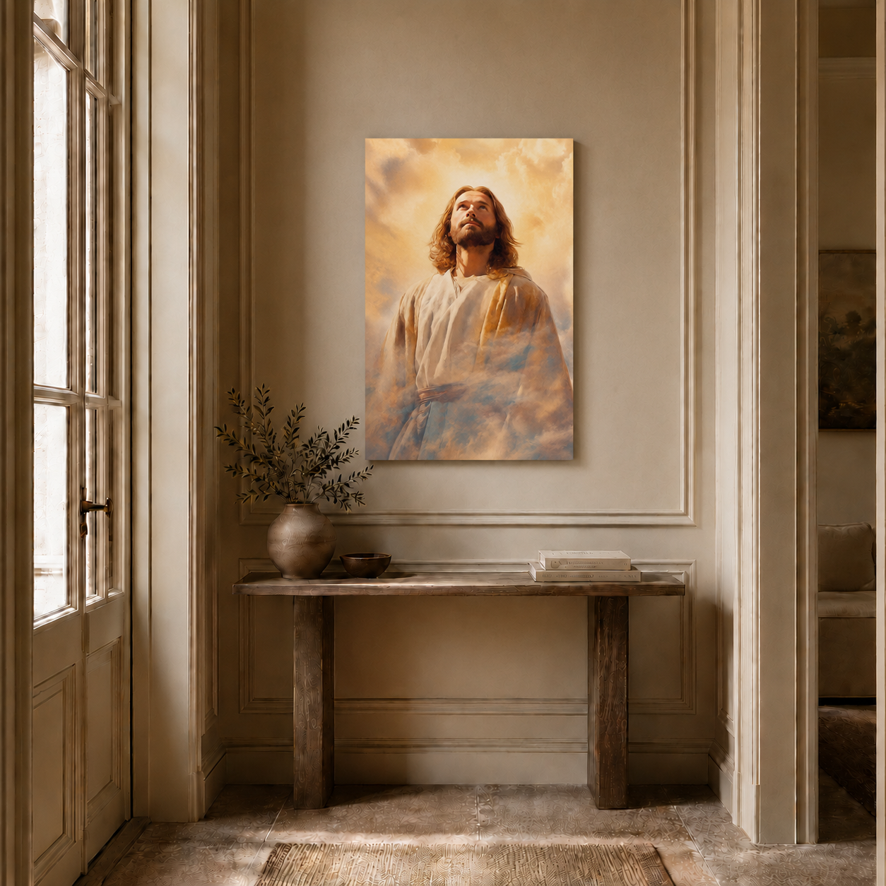Jesus Looking To Heaven Wall Art, Christian Faith Religious Poster/Canvas