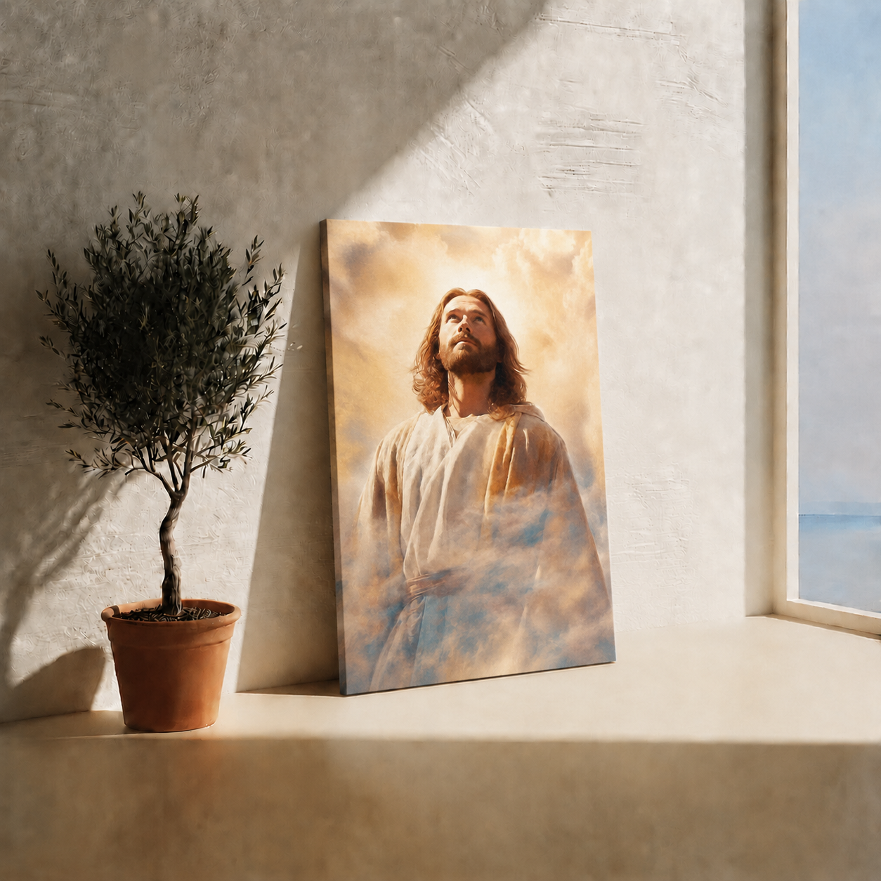 Jesus Looking To Heaven Wall Art, Christian Faith Religious Canvas
