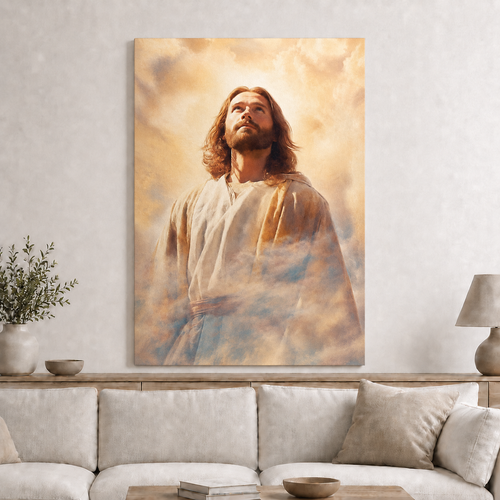 Jesus Looking To Heaven Wall Art, Christian Faith Religious Canvas