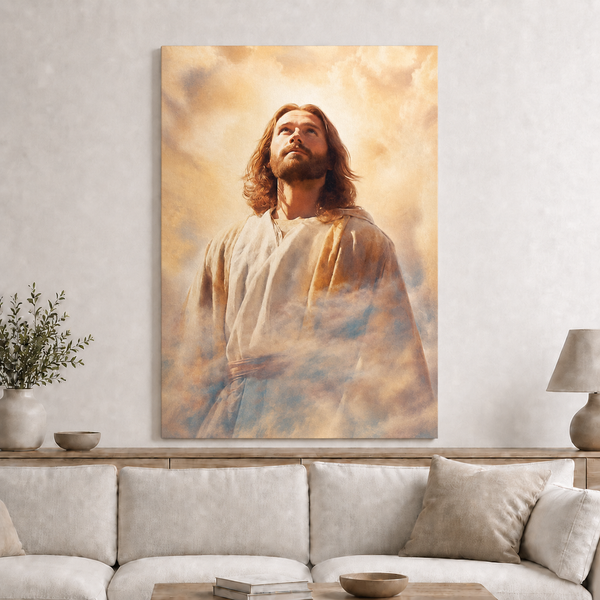Jesus Looking To Heaven Wall Art, Christian Faith Religious Canvas