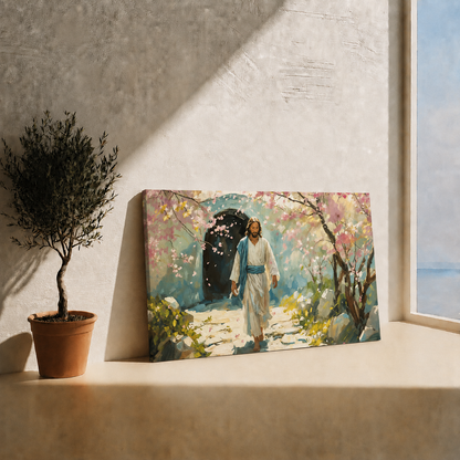 Resurrected Jesus Garden Tomb Wall Art, Christian Easter Religious Faith Poster/Canvas