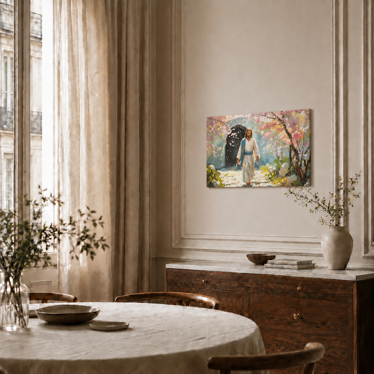 Resurrected Jesus Garden Tomb Wall Art, Christian Easter Religious Faith Poster/Canvas