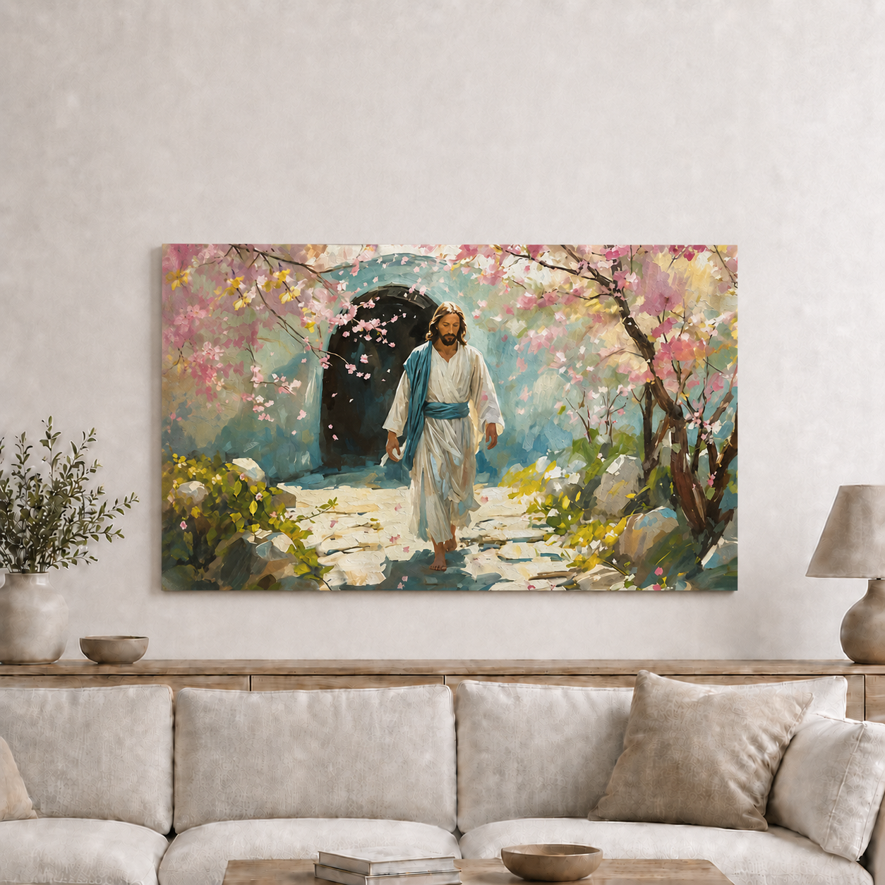 Resurrected Jesus Garden Tomb Wall Art, Christian Easter Religious Faith Poster/Canvas