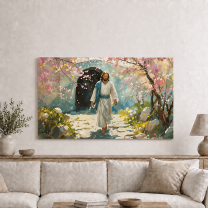 Resurrected Jesus Garden Tomb Wall Art, Christian Easter Religious Faith Poster/Canvas