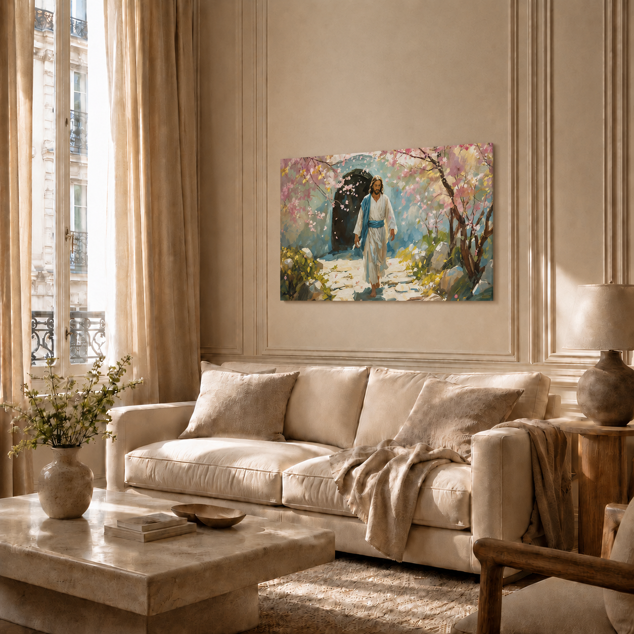 Resurrected Jesus Garden Tomb Wall Art, Christian Easter Religious Faith Poster/Canvas
