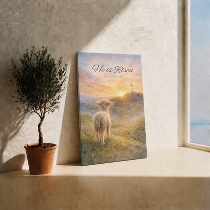 He Is Risen Lamb Easter Wall Art, Matthew 28:6 Christian Religious Poster/Canvas