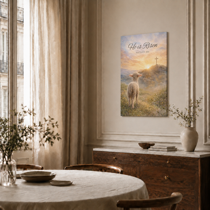 He Is Risen Lamb Easter Wall Art, Matthew 28:6 Christian Religious Poster/Canvas