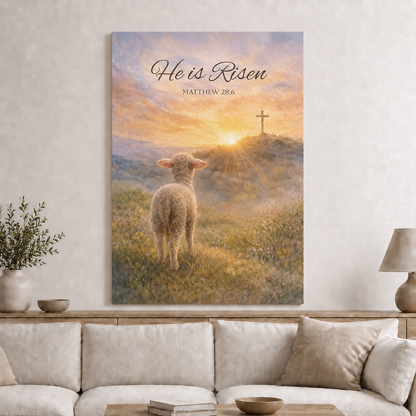 He Is Risen Lamb Easter Wall Art, Matthew 28:6 Christian Religious Poster/Canvas