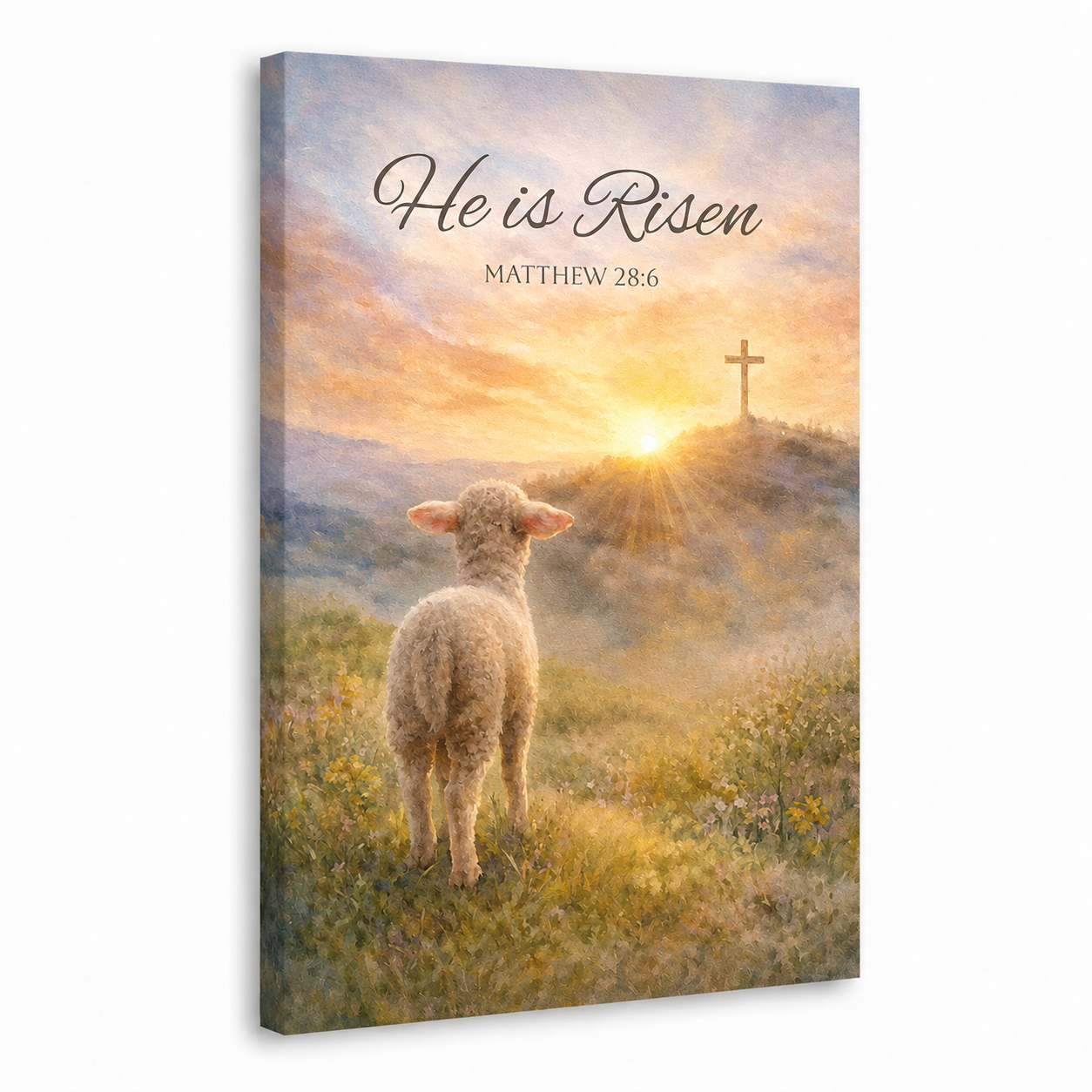 He Is Risen Lamb Easter Wall Art, Matthew 28:6 Christian Religious Poster/Canvas