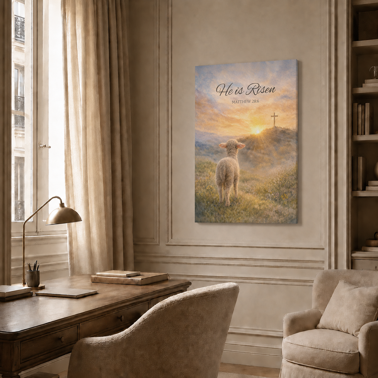 He Is Risen Lamb Easter Wall Art, Matthew 28:6 Christian Religious Poster/Canvas