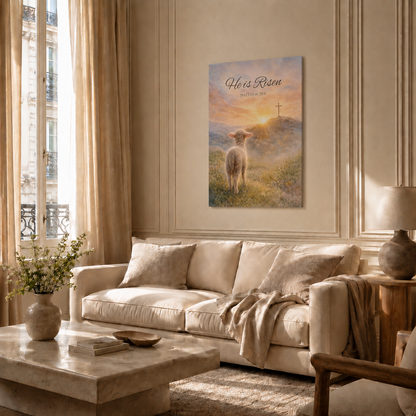 He Is Risen Lamb Easter Wall Art, Matthew 28:6 Christian Religious Poster/Canvas
