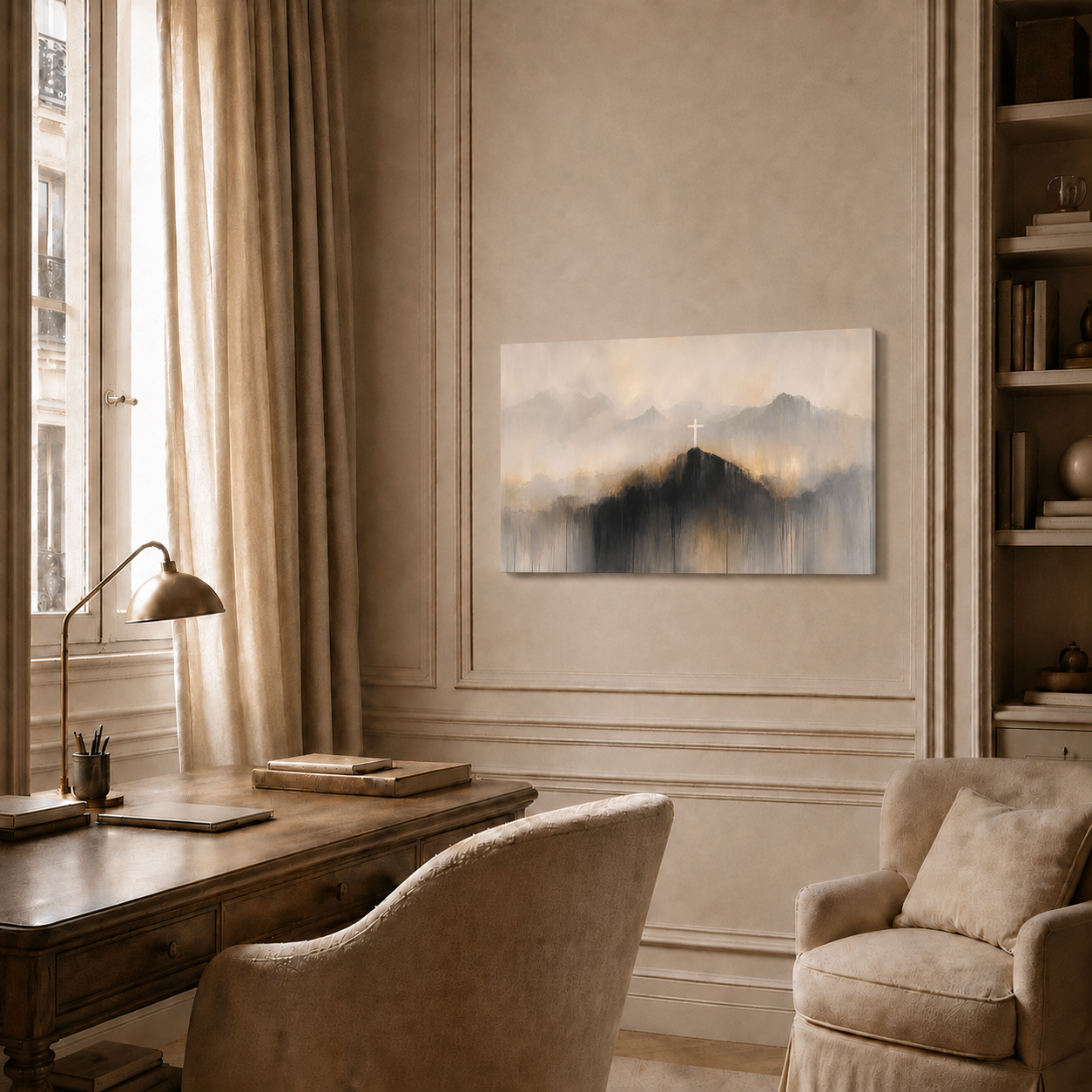 Abstract Cross On Mountain Wall Art, Christian Faith Landscape PosterCanvas
