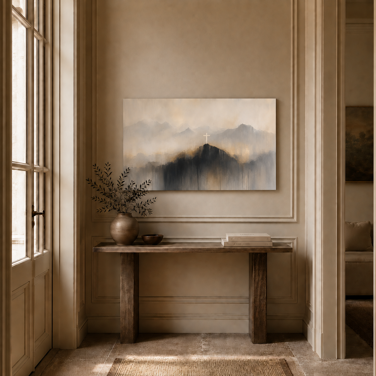 Abstract Cross On Mountain Wall Art, Christian Faith Landscape PosterCanvas