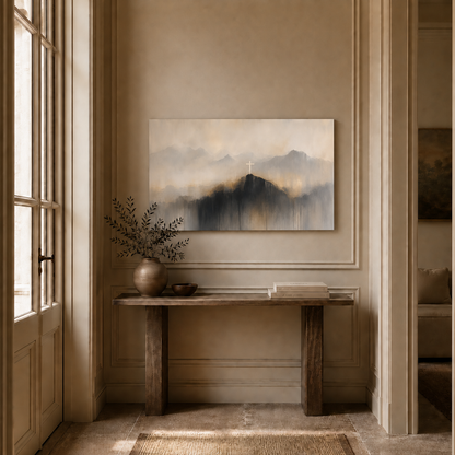 Abstract Cross On Mountain Wall Art, Christian Faith Landscape PosterCanvas