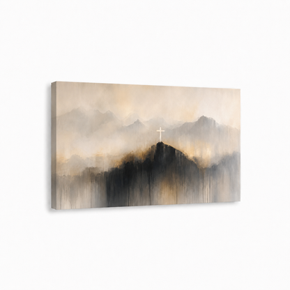 Abstract Cross On Mountain Wall Art, Christian Faith Landscape PosterCanvas
