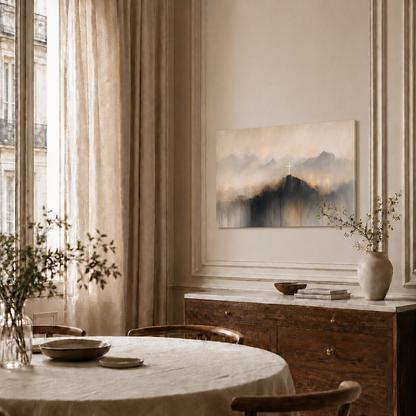 Abstract Cross On Mountain Wall Art, Christian Faith Landscape PosterCanvas