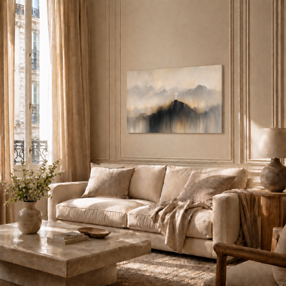 Abstract Cross On Mountain Wall Art, Christian Faith Landscape PosterCanvas