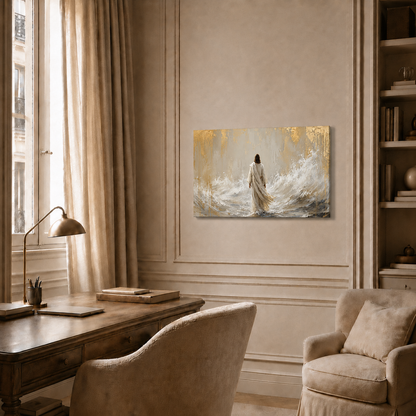 Jesus Walking Through The Waves Wall Art, Christian Religious Poster/Canvas