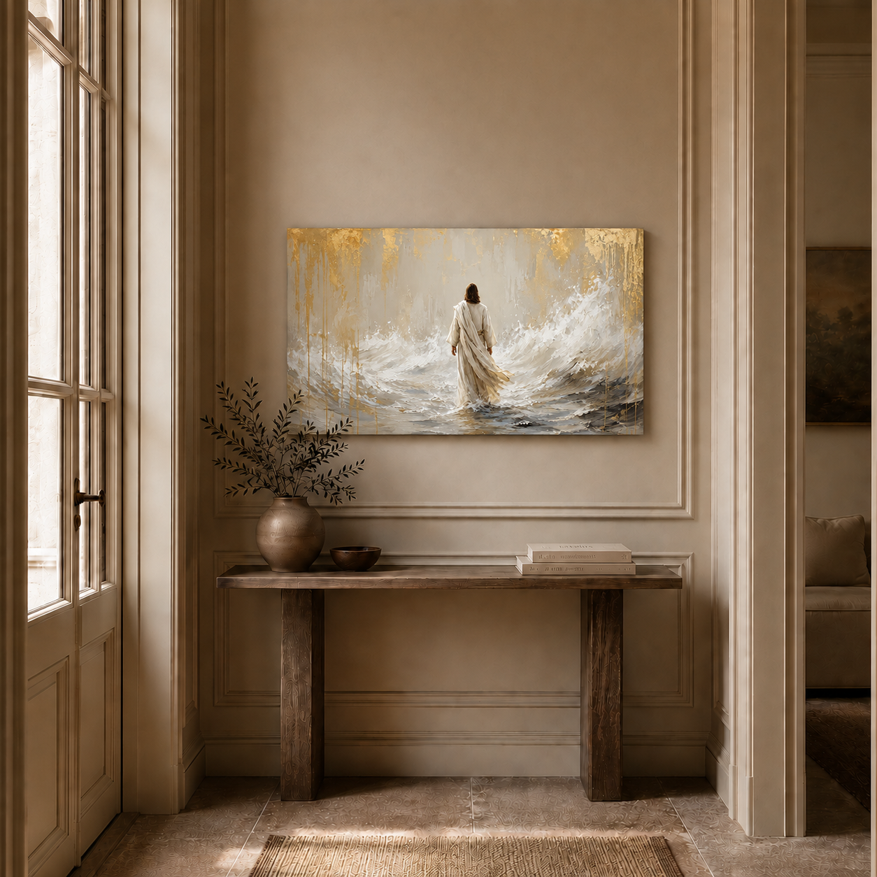 Jesus Walking Through The Waves Wall Art, Christian Religious Poster/Canvas