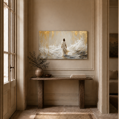 Jesus Walking Through The Waves Wall Art, Christian Religious Poster/Canvas