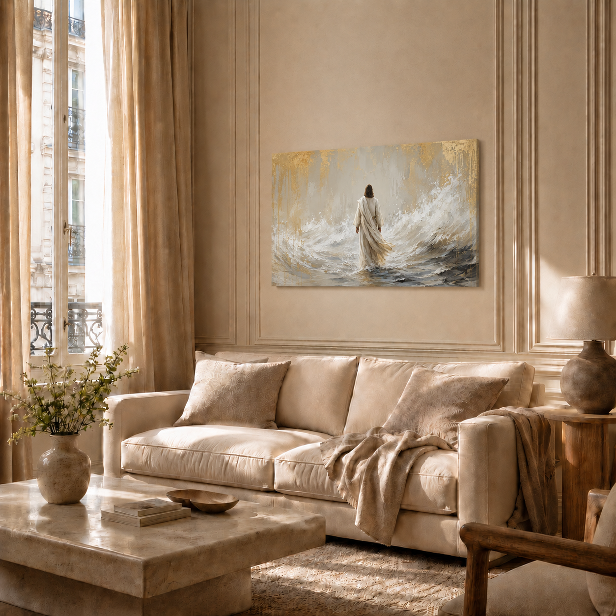Jesus Walking Through The Waves Wall Art, Christian Religious Poster/Canvas