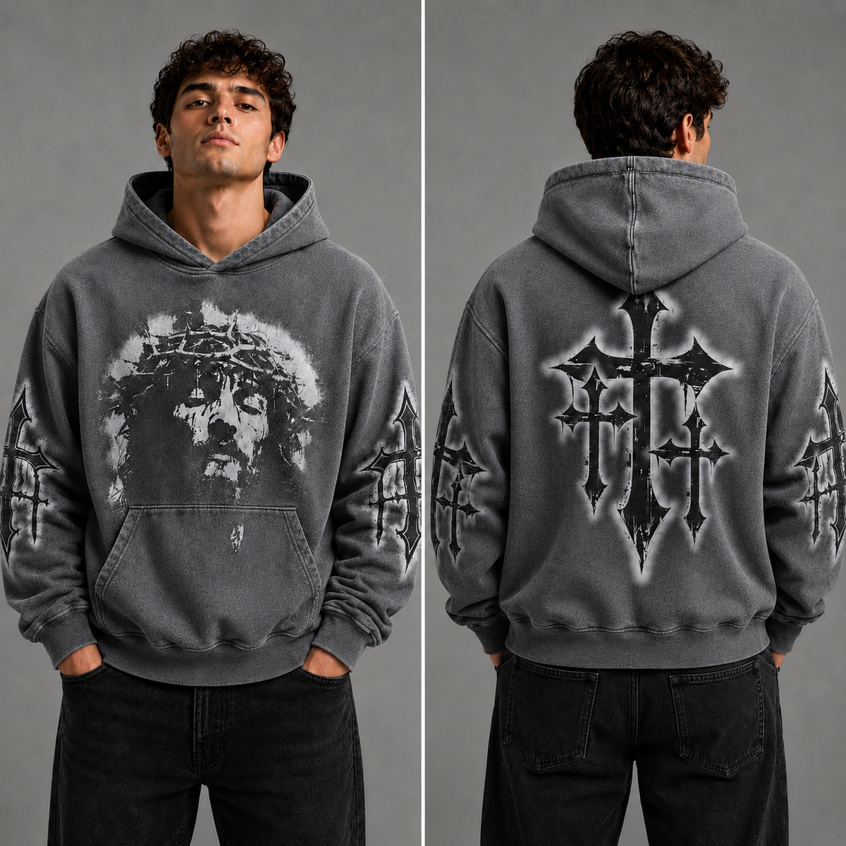 Crowned Jesus Cross Shirt – Christian Faith Graphic Unisex Washed T-Shirt, Hoodie & Sweatshirt