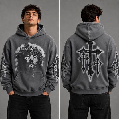 Crowned Jesus Cross Shirt – Christian Faith Graphic Unisex Washed T-Shirt, Hoodie & Sweatshirt