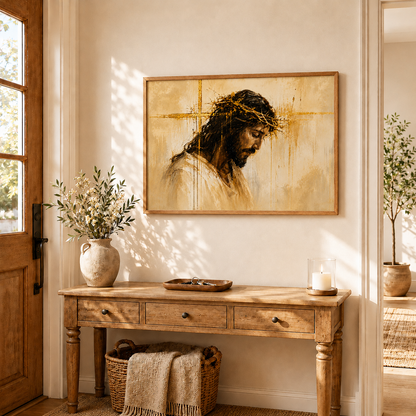 Jesus Christ Crown Of Thorns Wall Art, Christian Religious Faith Home Decor Canvas