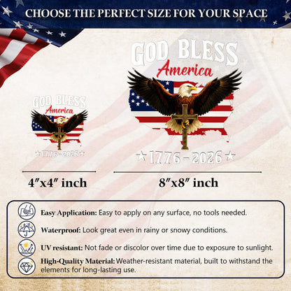 God Bless America Eagle Cross 1776–2026 – Waterproof Christian Sticker for Car, Laptop, Water Bottle & More