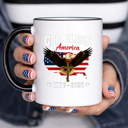 God Bless America Eagle Cross 1776–2026 – Waterproof Christian Sticker for Car, Laptop, Water Bottle & More
