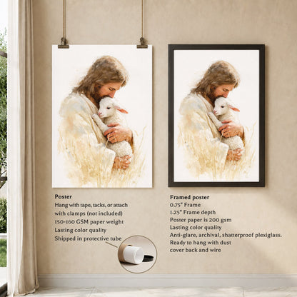 Jesus And The Lost Sheep Poster/Canvas