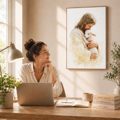 Jesus And The Lost Sheep Poster/Canvas