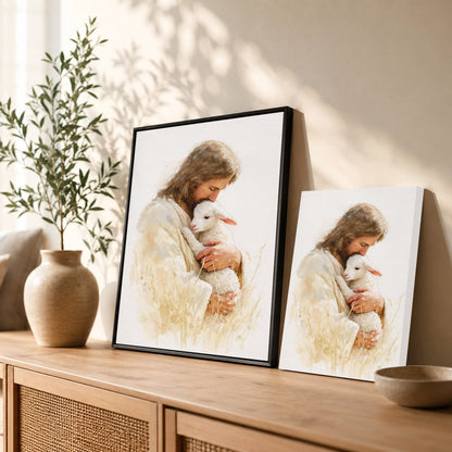 Jesus And The Lost Sheep Poster/Canvas