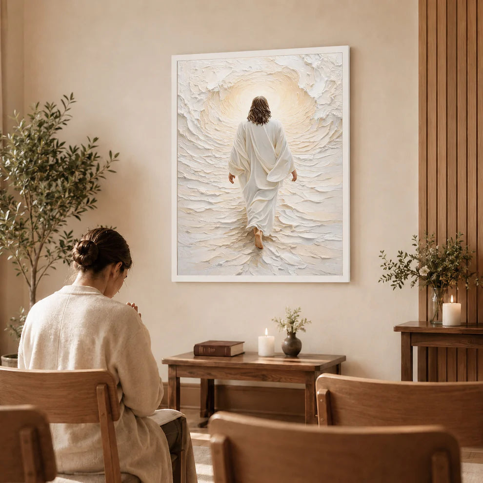 Jesus Walking Into The Light Textured Christian Art Poster/Canvas