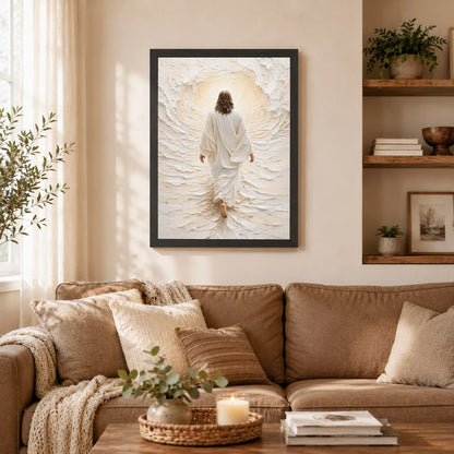 Jesus Walking Into The Light Textured Christian Art Poster/Canvas