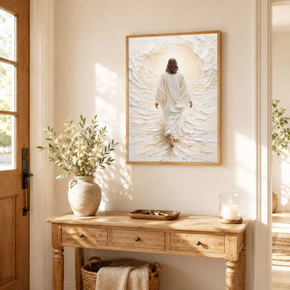 Jesus Walking Into The Light Textured Christian Art Poster/Canvas